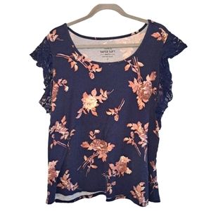 Torrid Super Soft Knits Floral Lace Sleeved Top Size 2